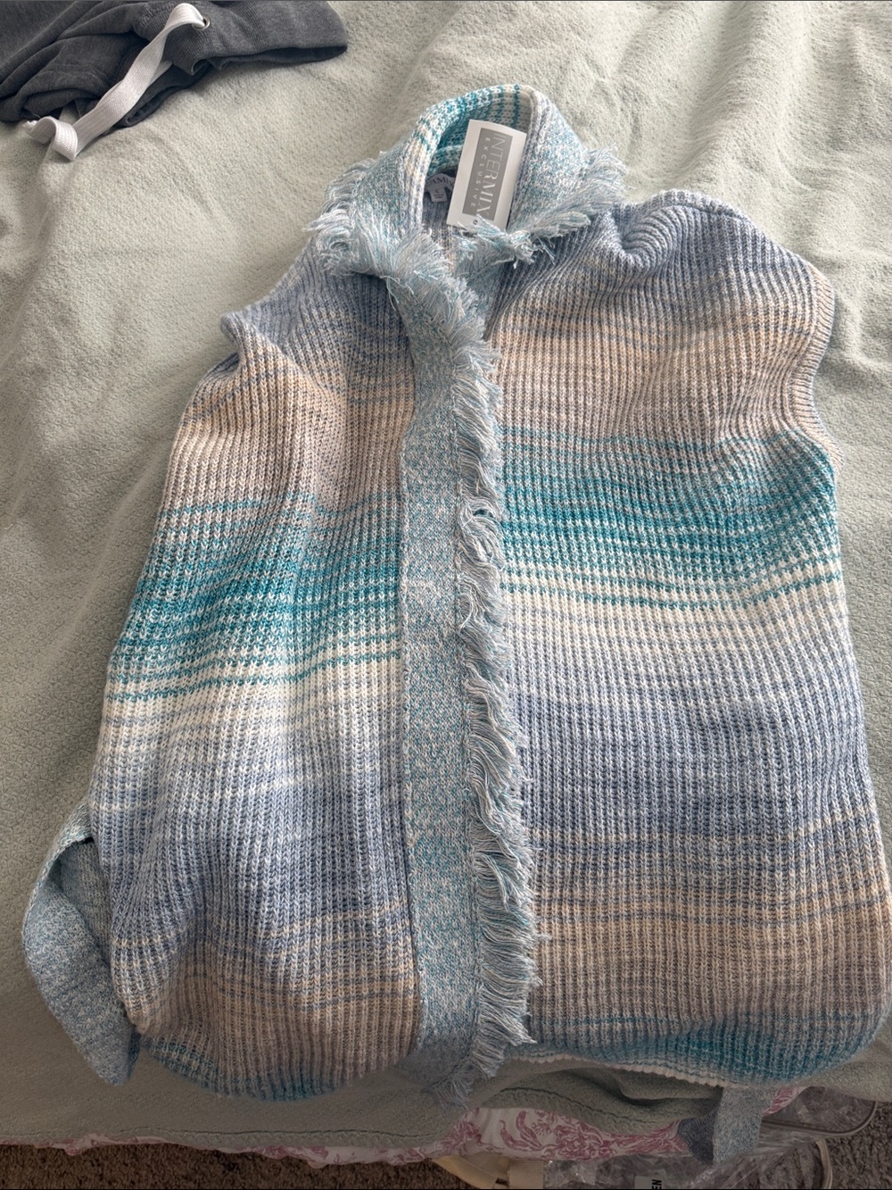 INTERMIX Blue Teal Cream Ombre Fringe vest